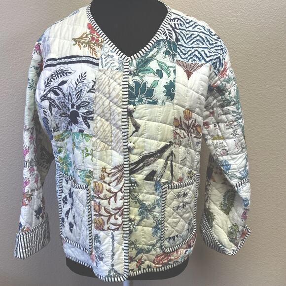 Patchwork Jacket Cotton Reversible Quilted Nantucket Cottage Core - Picture 1 of 16
